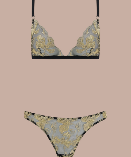 Coco de Mer Oriana Triangle Bra in Black & Gold - Pleasurements