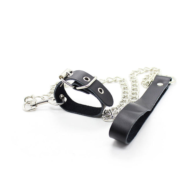 Ohmama Fetish – Penis-Halskette und Lederriemen mit Metallkette