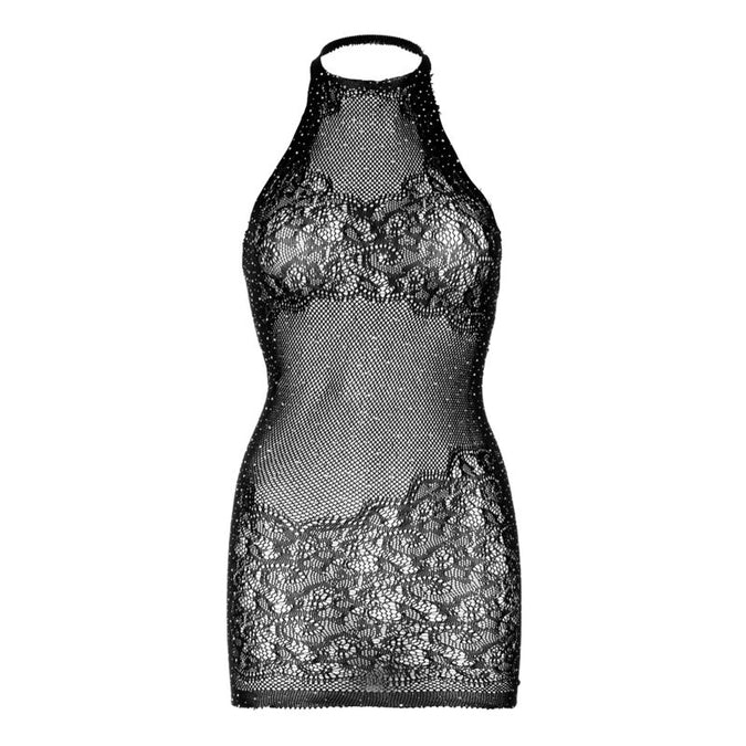 Leg Avenue – Strass-Halter Mini-Kleid Einheitsgröße – Schwarz