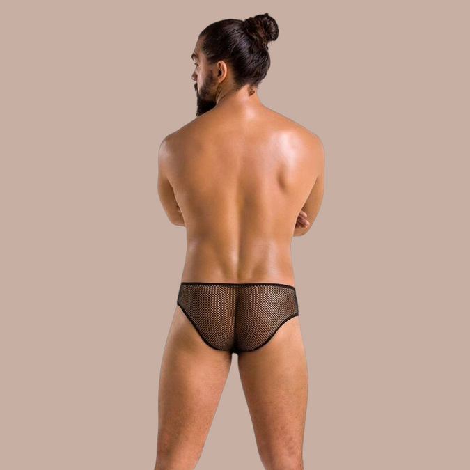 Pleasurements Passion 035 Slip Richard zwarte herenslip van netstof met een verleidelijk en gedurfd ontwerp