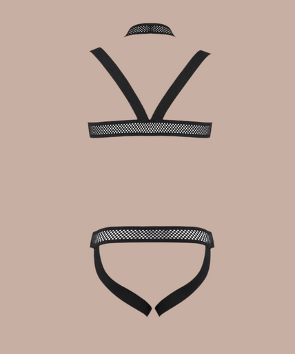 Pleasurements Passion 043 Set Jacob zwart herenondergoed met harnas en mesh details voor een verleidelijke look.