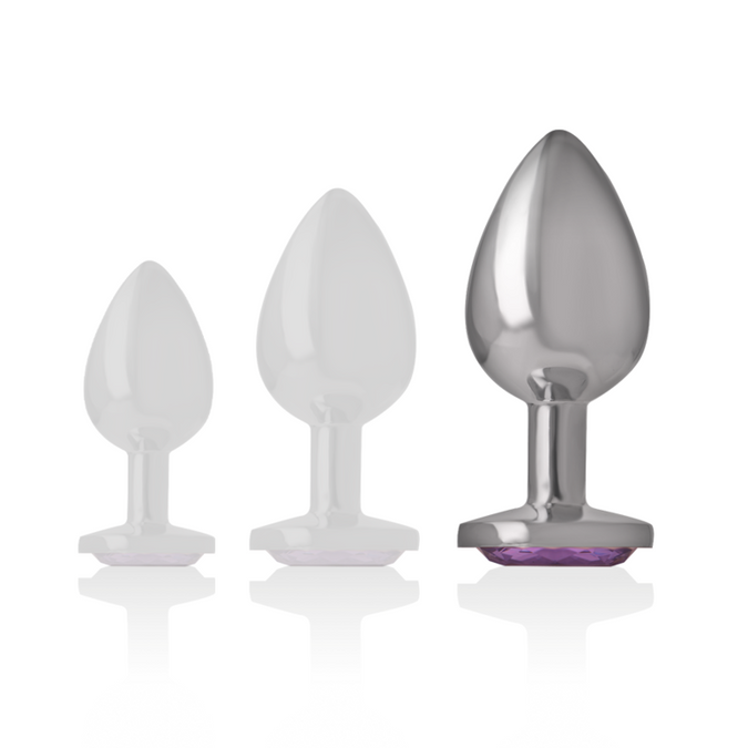 Intense – Aluminium metalen anale plug met violette kristal maat L