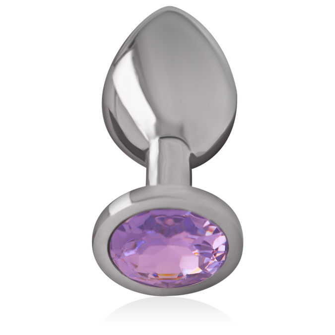 Intense – Aluminium metalen anale plug met violette kristal maat L