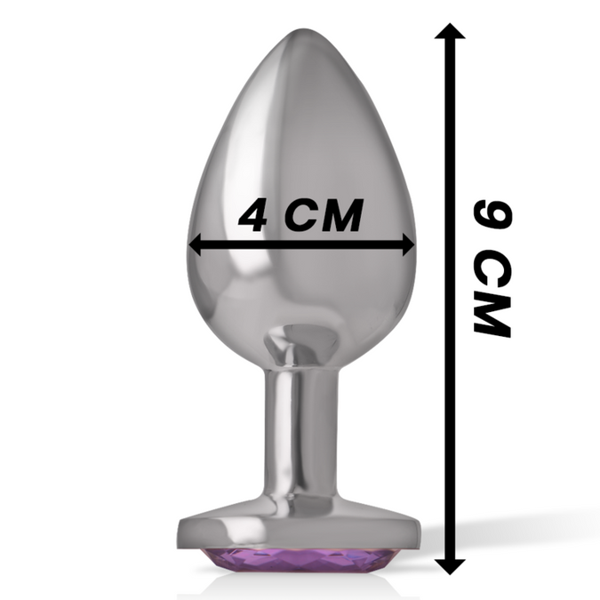 Intense – Aluminium metalen anale plug met violette kristal maat L