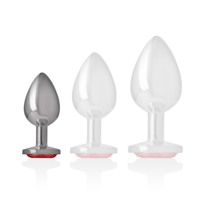 Intense – Aluminium Metall Analplug mit rotem Kristall Größe S