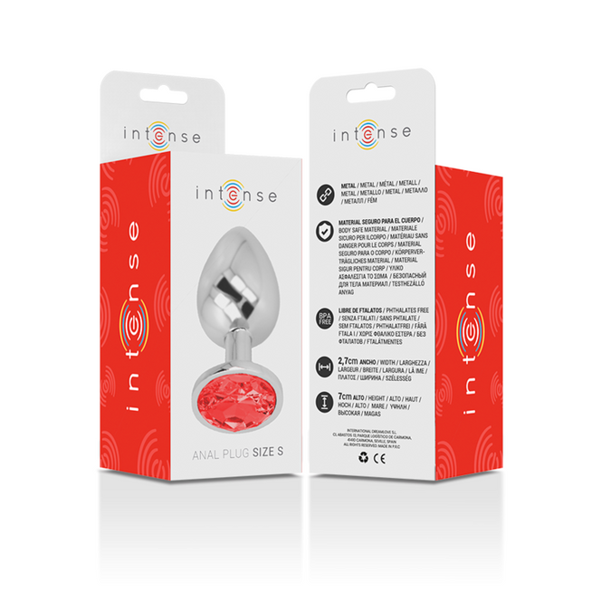 Intense – Aluminium Metall Analplug mit rotem Kristall Größe S