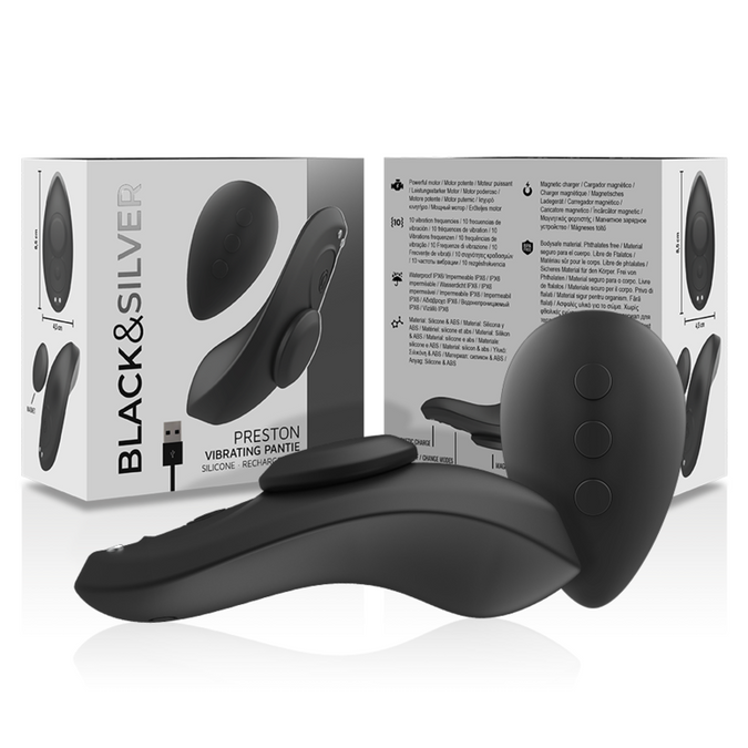 Black&silver – Preston Wiederaufladbarer Silikonvibrator Pantie Schwarz