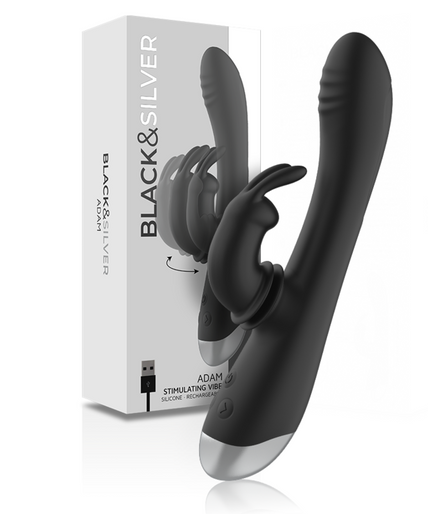Black&silver – Dj. Adam Wiederaufladbarer Silikon Rabbit Stimulator Schwarz