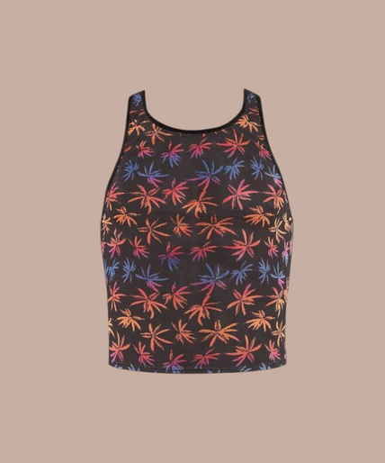 Pleasurements Anais Men Chill Top in doorschijnende stof met kleurrijk bladmotief en zwarte bies