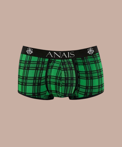 Pleasurements Anais Men Magic Boxer in groen met zwart ruitpatroon en elastische tailleband met merklogo