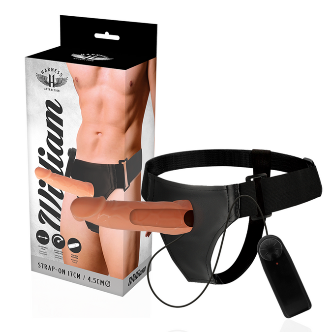 Anziehungsgeschirr – Willian Hollow Rnes mit Vibrator 17 cm – O – 4,5 cm