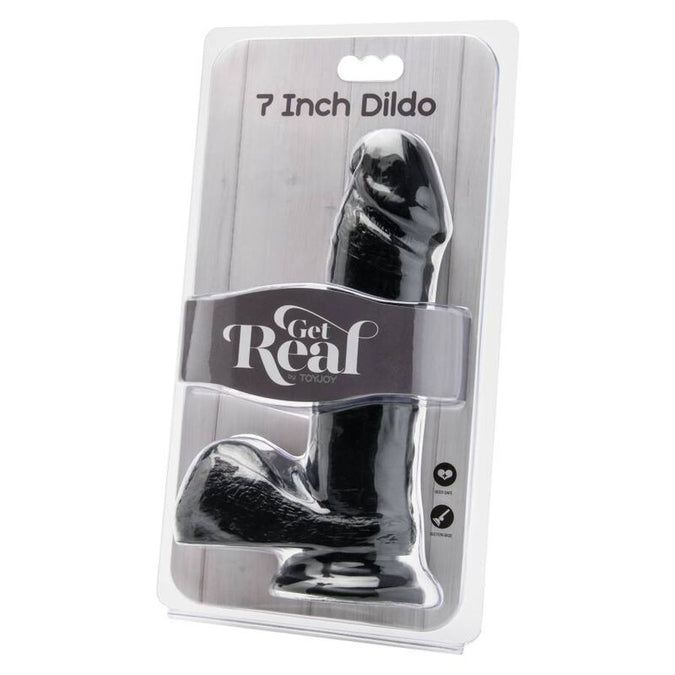 Pleasurements – Get Real – Realistischer Dildo mit Hoden Schwarz 18 cm
