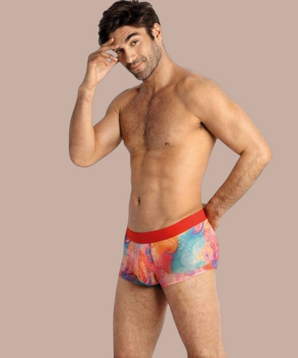 Pleasurements Anais Men Falcon boxer met kleurrijke abstracte print en opvallende rode tailleband voor heren