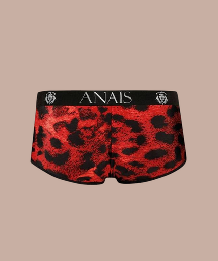 Pleasurements Anais Men Savage brief in rood met zwart luipaardpatroon en elastische tailleband met merklogo