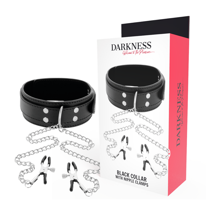Darkness – Halsband mit Brustwarzenklemmen Schwarz