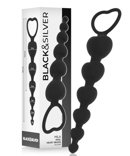 Schwarz&Silber – Mila Anal-Kette mit Herzchen, 18 cm