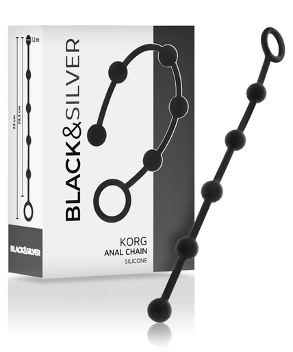 Schwarz & Silber – Korg Anal Rosenkranz Silikon Einweihung 21 cm