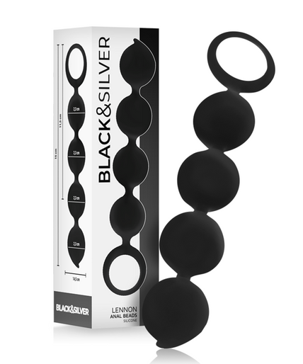 Schwarz&Silber – Lennon Analrosary 4 Silikonkugeln 15 Cm