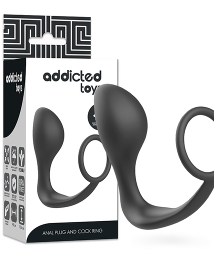 Addicted Toys – Vibrierender Analplug mit Silikon Penisring – Schwarz