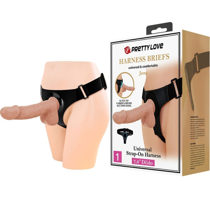 Pretty Love – Harness-Slip Universal Harness mit Dildo Jerry 21,8 cm Natur