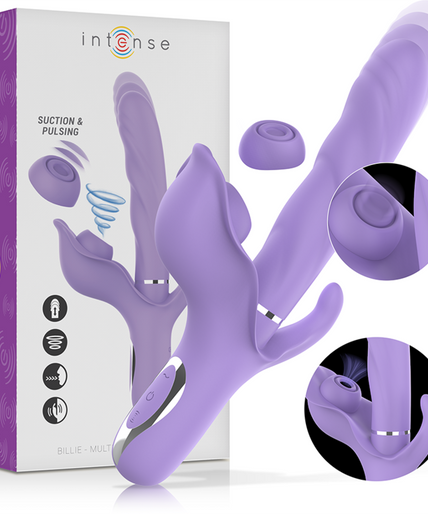 Intense – Billie Multifunktionaler wiederaufladbarer Saugvibrator mit lila Druckknopf