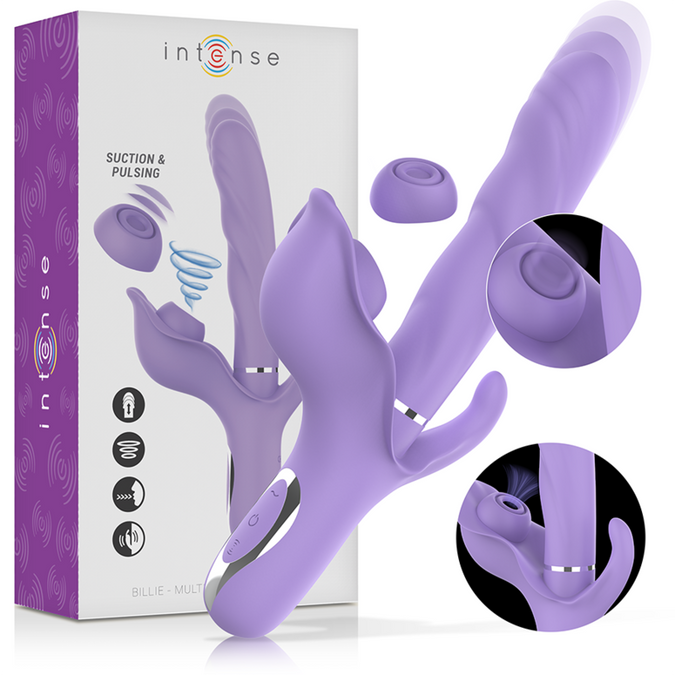 Intense – Billie Multifunktionaler wiederaufladbarer Saugvibrator mit lila Druckknopf