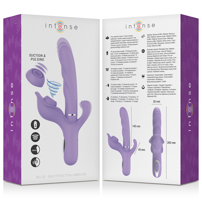 Intense – Billie Multifunktionaler wiederaufladbarer Saugvibrator mit lila Druckknopf