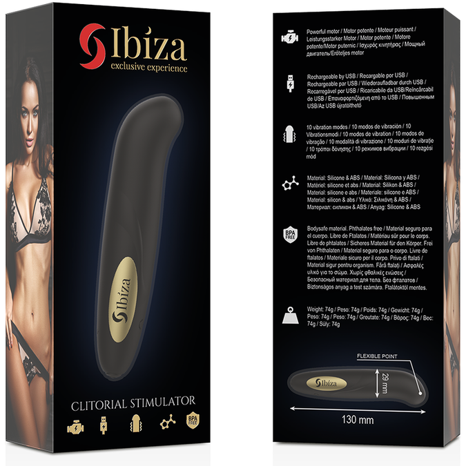 Ibiza – Clit Stimulator Usb Charger 10 Vibration Modes Golden 13 X 2,9 Cm