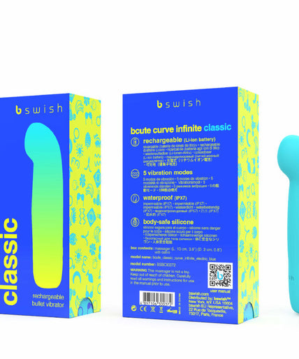 B Swish – Bcute Curve Infinite Classic Rechargeable Vibrator Blue Silicone