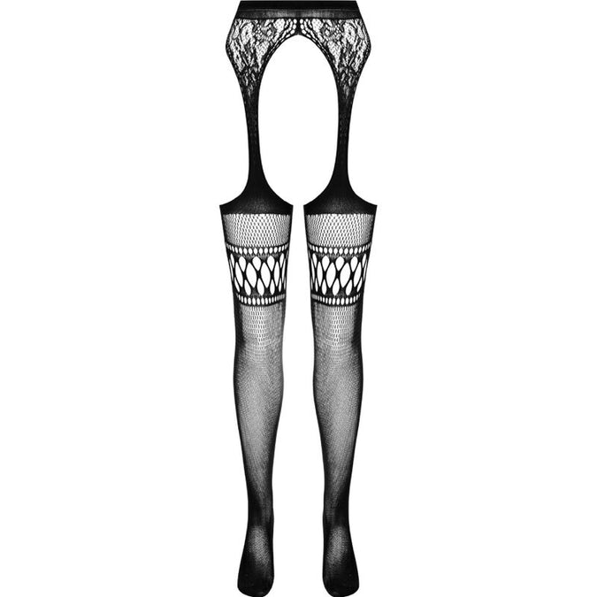 Passion – S026 Schwarze Strumpfhose mit Strapsgürtel Einheitsgröße