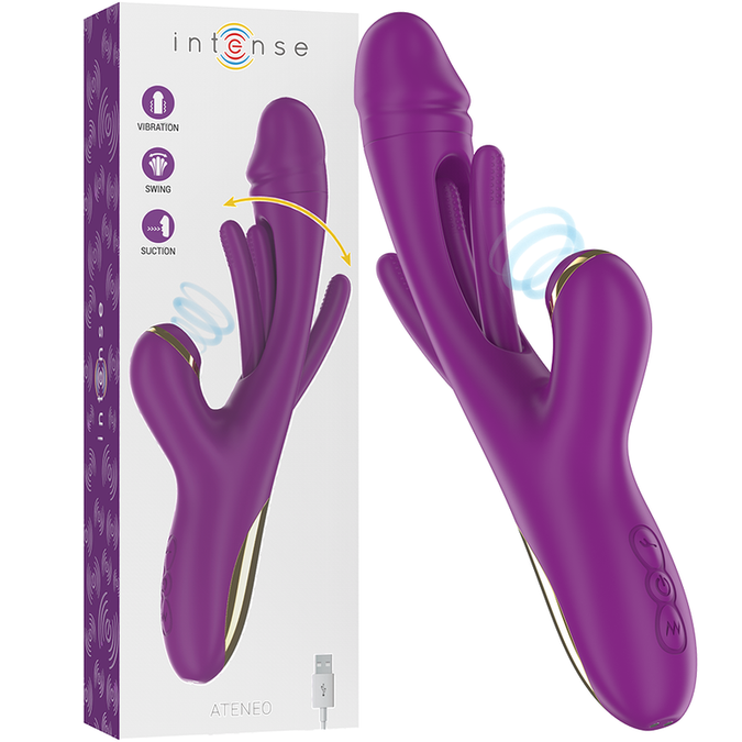 Intense – Ateneo wiederaufladbarer Multifunktionsvibrator mit 7 Vibrationsmodi, oszillierender Zunge und violettem Saugnapf