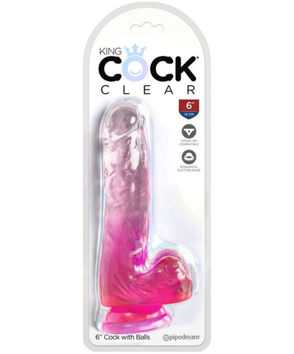 Pleasurements – King Cock – Klarer realistischer Penis mit Hoden Pink 13,5 cm