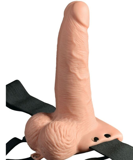 Fetish Fantasy Serie – Verstellbarer Harness mit Fernbedienung, realistischer Penis mit wiederaufladbaren Hoden und Vibrator 15 cm