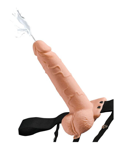 Fetish Fantasy Serie – Verstellbares Geschirr mit realistischem Penis und Hoden, spritzend, 19 cm