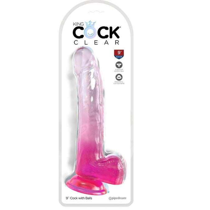King Cock – Doorzichtige dildo met testikels 20,3 cm roze