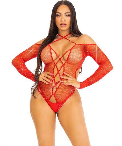 Leg Avenue – Body ohne Schrittöffnung mit Glanz Rot
