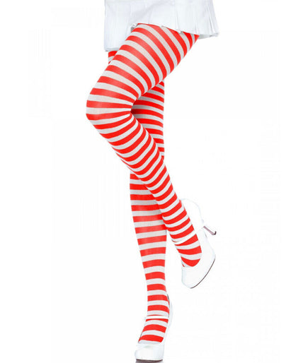 Leg Avenue – Weiß/rot gestreifte Strumpfhose