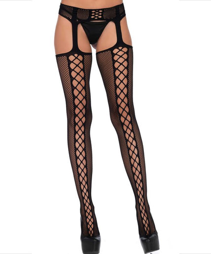 Leg Avenue – Netzstrümpfe und Strumpfhalter Schwarz