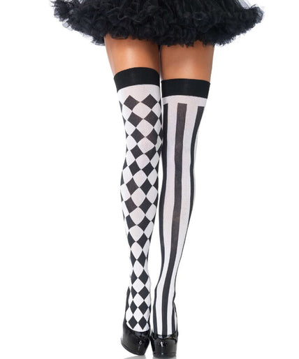 Leg Avenue – Schwarz/weiße Harlekin-Kniestrümpfe