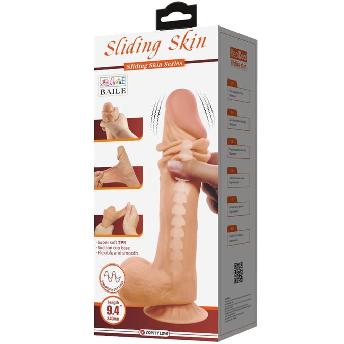 Pretty Love – Sliding Skin Serie Realistische Dildo met Sliding Skin Zuignap, Afstandsbediening, Huidkleurig, 24 cm