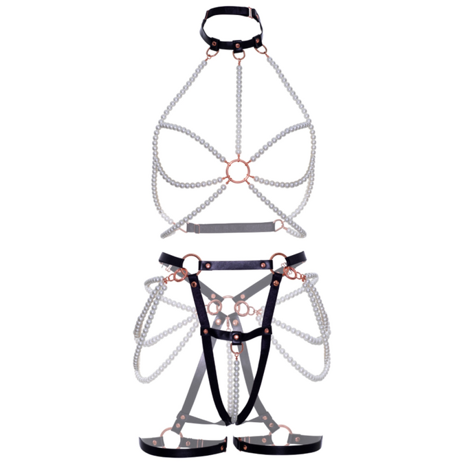 Leg Avenue – Geschirr BH & Perlen Strumpfband M