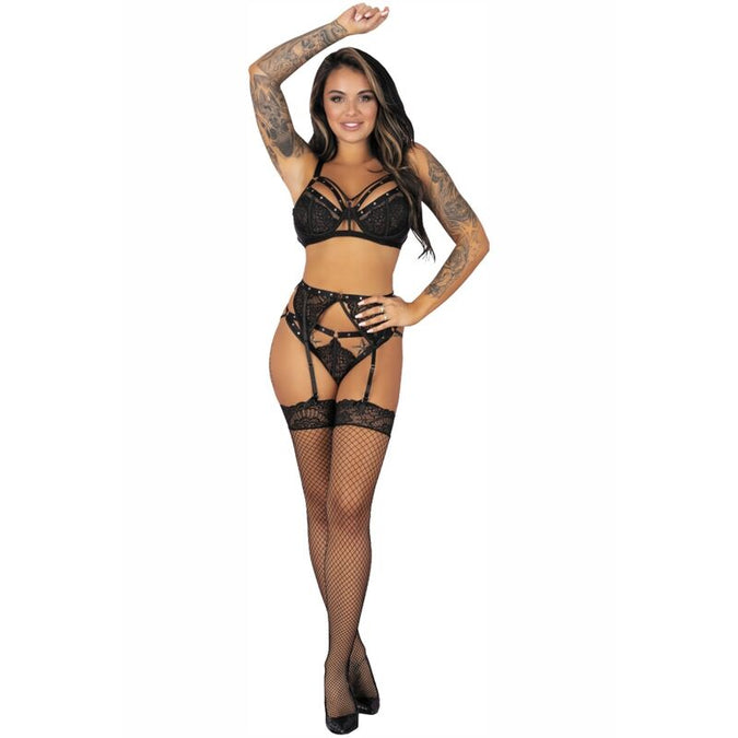 Livco Corsetti Fashion – Pojzon Lc 90670 Beha + Jarretelgordel + Kousen + Slip Zwart