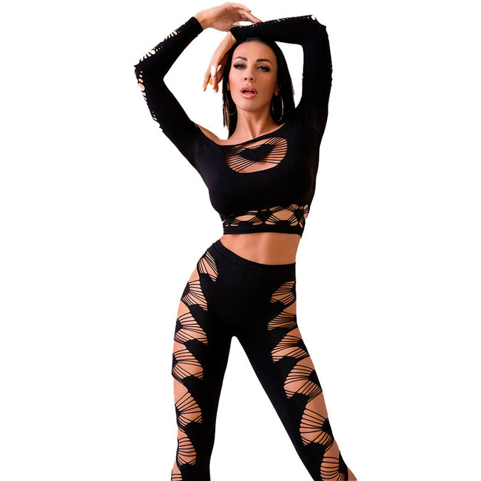Chilirose – Cr 4436 Top & Leggings Schwarz S/l