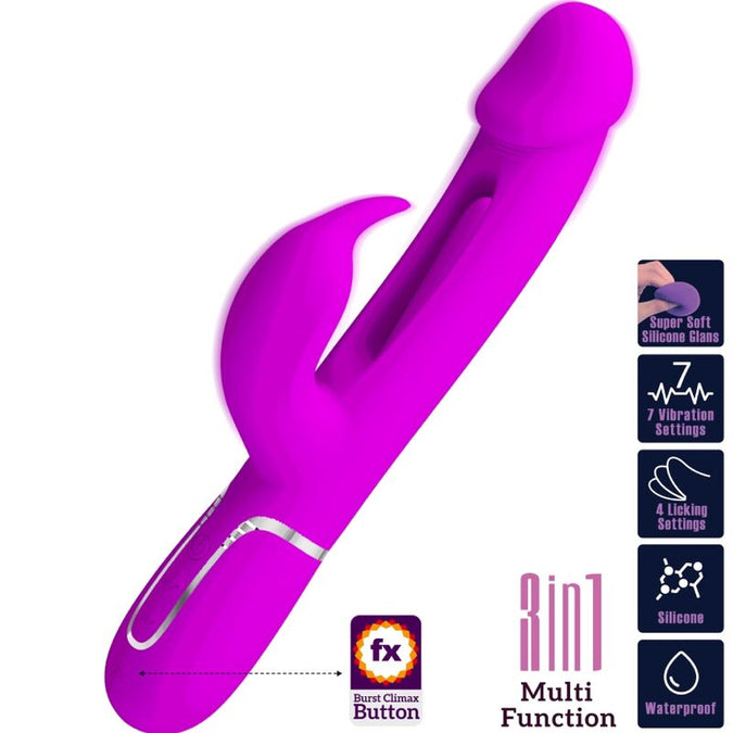 Pretty Love – Kampas Rabbit 3 In 1 Multifunktionaler Vibrator Mit Zunge Fuchsia