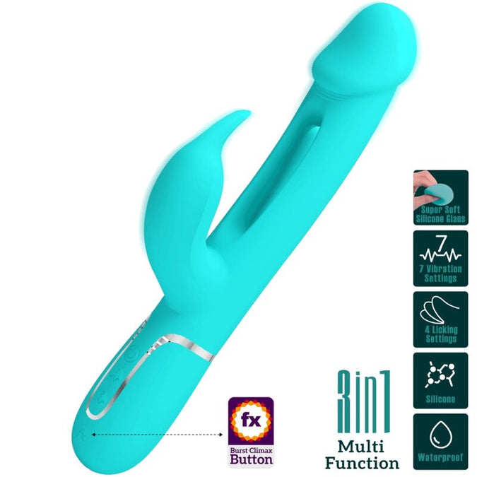 Pretty Love – Kampas Rabbit 3-in-1 Multifunktionsvibrator mit Zunge Aqua Grün