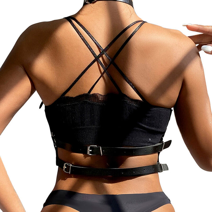 Subblime – Leder Ring Brust Harness Schwarz Einheitsgröße
