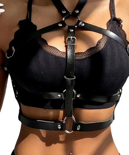 Subblime – Leder Ring Brust Harness Schwarz Einheitsgröße