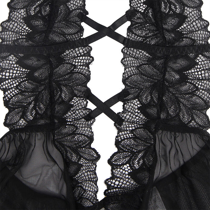 Subblime – Teddy mit Neckholder und freiem Rücken aus Spitze Schwarz S/m