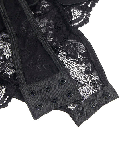 Subblime – Teddy With Garter With Lace Detail And Strips Black L/xl