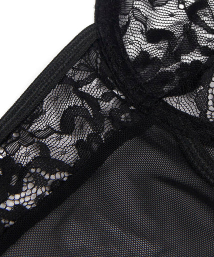Subblime – Teddy With Garter With Lace Detail And Strips Black L/xl